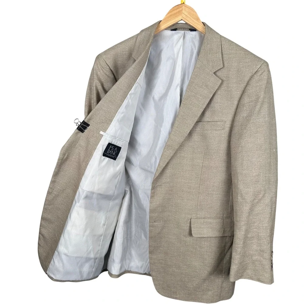 Jos. A. Bank Mens 43R Linen Wool Blend Blazer Sport Coat Tan 7717 2-Button